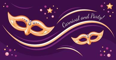 Masquerade masks poster, greeting, invitation for carnivals,, festivals and parties, Purim, Mardi Gras holidays banner, decorative template, vector illustration