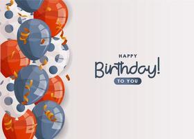 Birthday white card with shiny balloons, confetti, handwritten lettering. Birthday party, celebration, holiday, event, festive, congratulations. Banner, flyer, postcard, cover template. vector