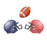 Football helmets and ball in flat technique vector