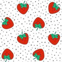 Abstract strawberry vector seamless  pattern. Random red berries and small black spots on white background. Irregular chaotic hand drawn elements. Modern decorative print.