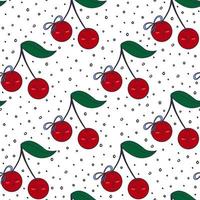 Abstract cherry vector seamless  pattern. Red berries and small random black spots ornament. Irregular chaotic hand drawn elements. Modern decorative print.