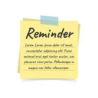 Reminder handwritten text template on yellow note paper concept illustration flat design isolated stock vector