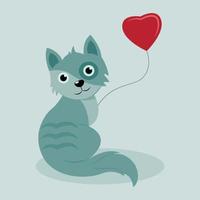vector cute cat with a heart shaped balloon