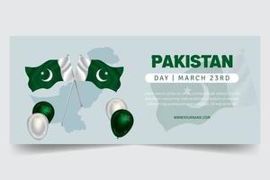 Pakistan Day March 3rd horizontal banner with flag balloons and map illustration on isolated background vector