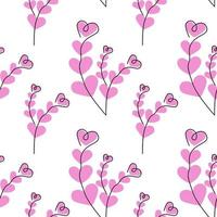 Seamless pattern of abstract brunches made by color hearts in trendy pink shades. Background Texture vector