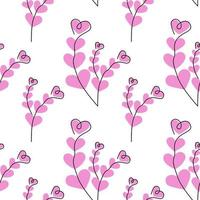 Seamless pattern of abstract brunches made by color hearts in trendy pink shades. Background Texture vector