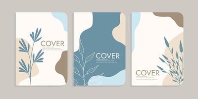 set of book cover designs with hand drawn floral decorations. abstract retro botanical background.size A4 For notebooks, planners, brochures, books, catalogs vector