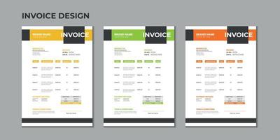 Minimal corporate Business multiple color variation a4 size vector invoice design template