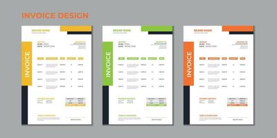 Minimal corporate Business multiple color variation a4 size vector invoice design template