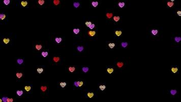 Multi color hearts looped video. colorful hearts in transparent animation video