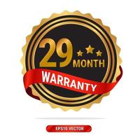 29 month warranty golden seal, stamp, badge, stamp, sign, label with red ribbon isolated on white background. vector