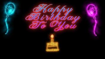 Happy birthday to you with transparent animation. Birthday cake and balloon. video