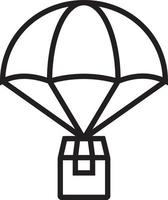 Delivery parachute delivery service icon with black outline style. Related to order tracking, delivery home, warehouse, truck, scooter, courier and cargo icons. Shipping symbol. Vector illustration