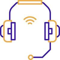 Wireless earphone technology icon with purple and orange duotone style. Computing, diagram, download, file, folder, graph, laptop . Vector illustration