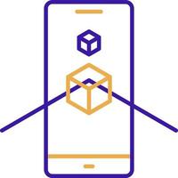 Augmented reality technology icon with purple and orange duotone style. Computing, diagram, download, file, folder, graph, laptop . Vector illustration