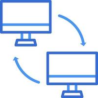 icono de tecnología de sincronización con estilo de duotono azul. computación, diagrama, descarga, archivo, carpeta, gráfico, computadora portátil. ilustración vectorial vector