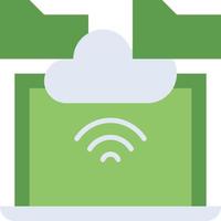 Cloud data technology icon with green duotone style. Computing, diagram, download, file, folder, graph, laptop . Vector illustration