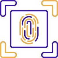 Finger scanner technology icon with purple and orange duotone style. Computing, diagram, download, file, folder, graph, laptop . Vector illustration
