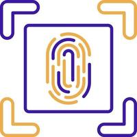 Finger scanner technology icon with purple and orange duotone style. Computing, diagram, download, file, folder, graph, laptop . Vector illustration