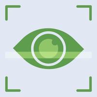 Eye scan technology icon with green duotone style. Computing, diagram, download, file, folder, graph, laptop . Vector illustration