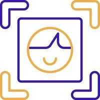 Face scanner technology icon with purple and orange duotone style. Computing, diagram, download, file, folder, graph, laptop . Vector illustration