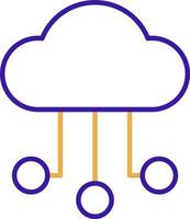 Cloud storage technology icon with purple and orange duotone style. Computing, diagram, download, file, folder, graph, laptop . Vector illustration