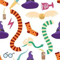 Witches school of magical objects seamless pattern in flat style vector