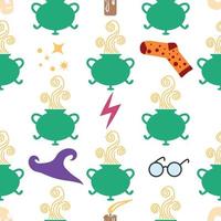 Witches school of magical objects seamless pattern in flat style vector