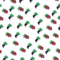 Seamless pattern with red and black currant berries and leaves. Summer food print vector