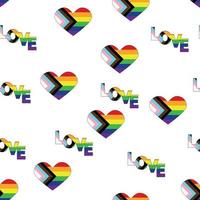 Seamless pattern with new lgbt flag, hearts, text, flower and flag. Gay pride. Pride Month. Love, lgbtq vector