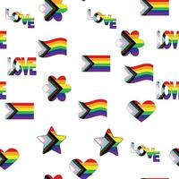 Seamless pattern with new lgbt flag, hearts, text, flower and flag. Gay pride. Pride Month. Love, lgbtq vector