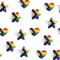 Seamless pattern with new lgbt flag, hearts, text, flower and flag. Gay pride. Pride Month. Love, lgbtq vector