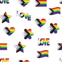 Seamless pattern with new lgbt flag, hearts, text, flower and flag. Gay pride. Pride Month. Love, lgbtq vector