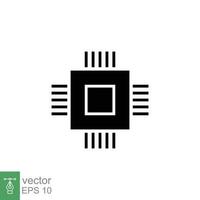 icono de microchip. estilo sólido simple. procesador de computadora, chip, logotipo de tecnología, electrónica, concepto de tecnología. glifo, diseño de ilustración de vector de símbolo de silueta aislado sobre fondo blanco. eps 10.