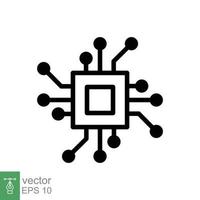 icono de microchip. estilo de esquema simple. procesador de computadora, chip, logotipo de tecnología, electrónica, concepto de tecnología. diseño de ilustración de vector de símbolo de línea aislado sobre fondo blanco. eps 10.