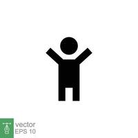 Boy hands up icon. Simple flat style. Man raised two hands, hold arm, happy figure concept. Silhouette, glyph symbol. Vector illustration design isolated on white background. EPS 10.