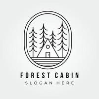 diseño de ilustración vectorial del logotipo de arte de línea de cabaña forestal, logotipo minimalista al aire libre vector