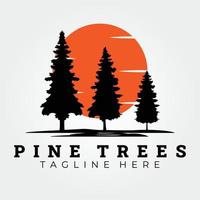 pino, crecimiento de pino, siempre verde, rústico, abeto, ciprés, cedro, diseño de ilustración de vector de logotipo de árboles pinus, icono, plantilla, fondo