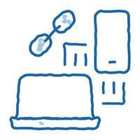 computer and phone connection doodle icon hand drawn illustration vector