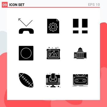 Group of 9 Modern Solid Glyphs Set for history art layout frame layout Editable Vector Design Elements