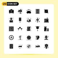 Group of 25 Modern Solid Glyphs Set for crop computer education chip tech Editable Vector Design Elements