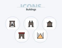 diseño de iconos del paquete de iconos llenos de línea de edificios 5. . cabaña. fábrica. casa. edificio vector