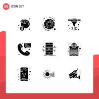 Mobile Interface Solid Glyph Set of 9 Pictograms of interface messaging printing communication contact Editable Vector Design Elements