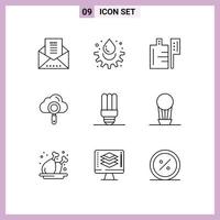 Group of 9 Modern Outlines Set for light energy saving food find computing Editable Vector Design Elements