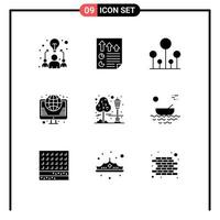 Group of 9 Modern Solid Glyphs Set for web internet report hosting tree Editable Vector Design Elements