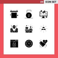 Pictogram Set of 9 Simple Solid Glyphs of chat location marketing mobile advertising Editable Vector Design Elements