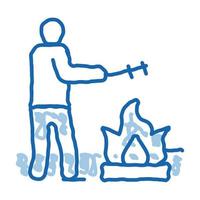 human cooking on camp fire doodle icon hand drawn illustration vector