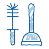 cup plunger and brush doodle icon hand drawn illustration vector