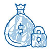 money bag security protection doodle icon hand drawn illustration vector
