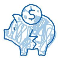 chopped piggy bank doodle icon hand drawn illustration vector